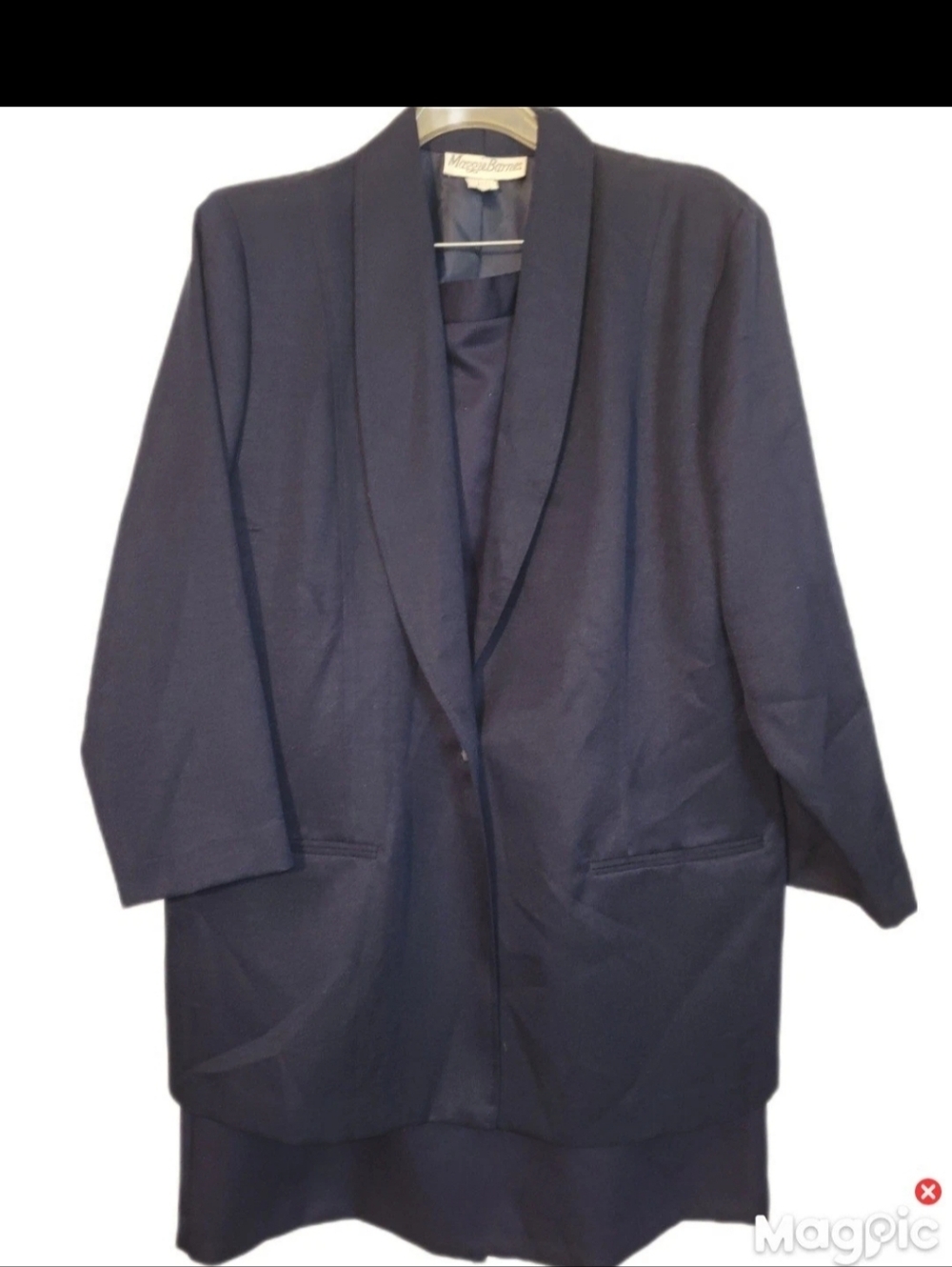 Vintage Maggie Barnes 2 Piece Blue Business Skirt Suit Sz 18W Shoulder Pads